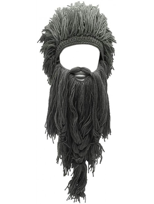 Skullies & Beanies Creative Original Barbarian Knit Beard Hat Wig Beanie Hat Funny Knit Hat Beard Facemask - L-grey - CV18H87...