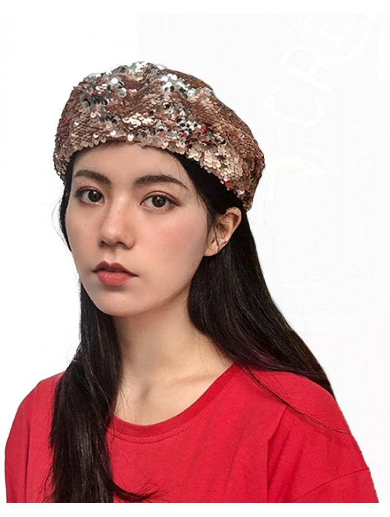 Berets Women Beret Hat PU Leather Cap - Gold-sequins-49 - CB18L0L30R8 $14.22