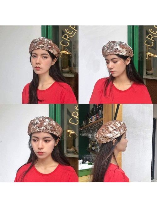 Berets Women Beret Hat PU Leather Cap - Gold-sequins-49 - CB18L0L30R8 $14.22