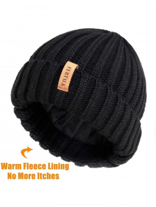 Skullies & Beanies Knit Beanie Hats for Women Men Double Layer Fleece Lined Chunky Winter Hat - Z-black/Mix Black 2 Pcs - CT1...