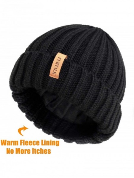 Skullies & Beanies Knit Beanie Hats for Women Men Double Layer Fleece Lined Chunky Winter Hat - Z-black/Mix Black 2 Pcs - CT1...