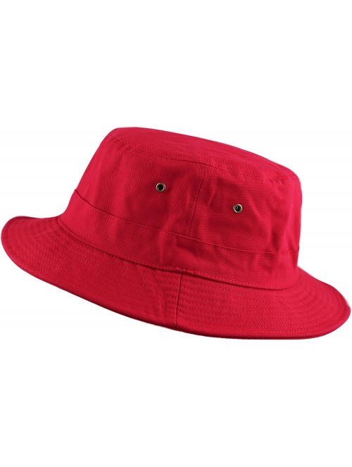 Bucket Hats 100% Cotton Canvas & Pigment Dyed Packable Summer Travel Bucket Hat - 1. Canvas - Red - CW18DOZMEW9 $14.42