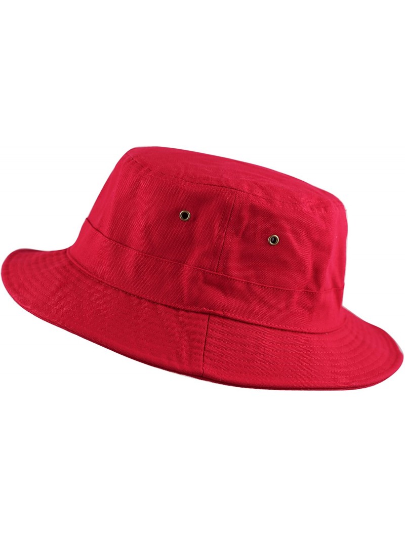 Bucket Hats 100% Cotton Canvas & Pigment Dyed Packable Summer Travel Bucket Hat - 1. Canvas - Red - CW18DOZMEW9 $14.42