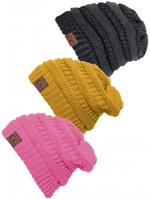 Skullies & Beanies Women's 3-Pack Knit Beanie Cap Hat - CQ18LQUO8EQ $35.68