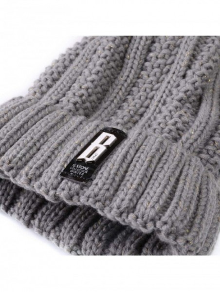 Skullies & Beanies Fleece Lined Women Winter Beanie Hats Faux Fur Pom Pom Beanie Hat - Navy Tan - CK18I5S9DH6 $11.52