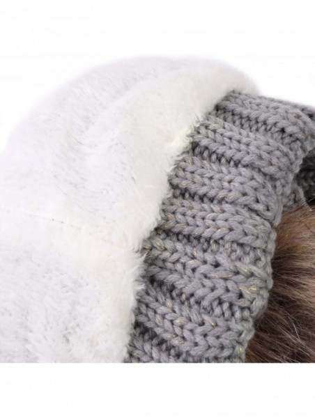 Skullies & Beanies Fleece Lined Women Winter Beanie Hats Faux Fur Pom Pom Beanie Hat - Navy Tan - CK18I5S9DH6 $11.52