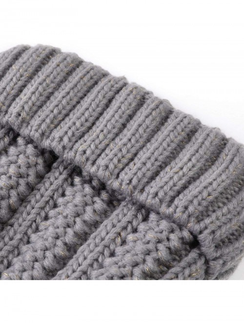 Skullies & Beanies Fleece Lined Women Winter Beanie Hats Faux Fur Pom Pom Beanie Hat - Navy Tan - CK18I5S9DH6 $11.52