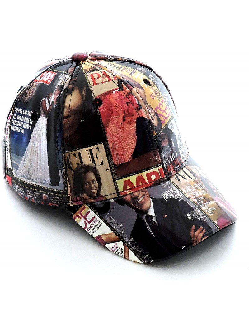 Baseball Caps Glossy Magazine Cover Collage Michelle Obama Printed Snapback Baseball Cap - Patent-multi - CK18WGLANMD $19.62