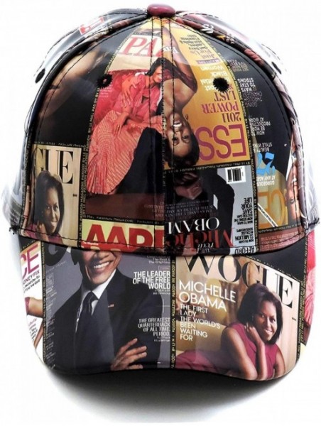 Baseball Caps Glossy Magazine Cover Collage Michelle Obama Printed Snapback Baseball Cap - Patent-multi - CK18WGLANMD $19.62