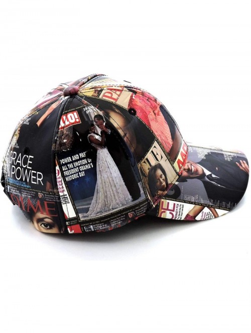 Baseball Caps Glossy Magazine Cover Collage Michelle Obama Printed Snapback Baseball Cap - Patent-multi - CK18WGLANMD $19.62