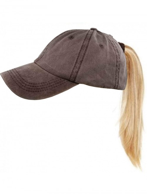 Baseball Caps Washed Ponytail Hats Baseball Vintage Distressed Twill Ponycap Messy Bun Cap - Brown - C818O8AMCDK $10.27