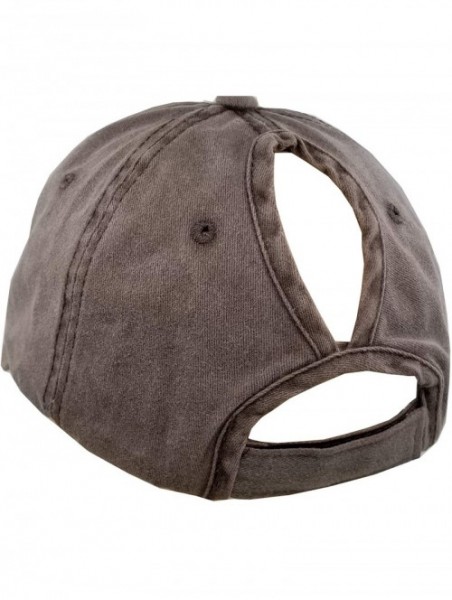 Baseball Caps Washed Ponytail Hats Baseball Vintage Distressed Twill Ponycap Messy Bun Cap - Brown - C818O8AMCDK $10.27