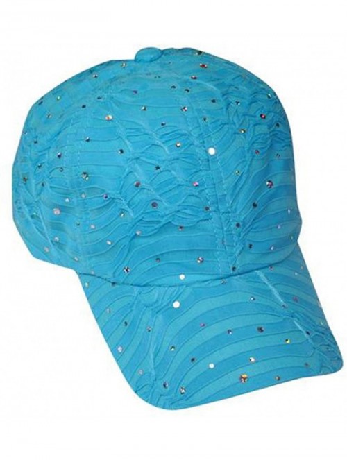 Baseball Caps Glitzy Game Crystal Sequin Trim Women's Adjustable Glitter Baseball Cap TURQUOISE - CS11U7YJEJJ $11.06