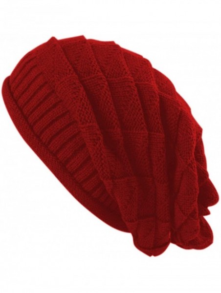 Skullies & Beanies Women Knit Beanie Baggy Oversize Winter Warm Hat Soft Slouchy Beanie Skully Cap - Red - C918KZMEL34 $13.91