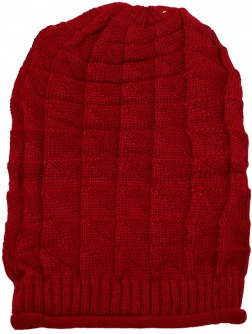 Skullies & Beanies Women Knit Beanie Baggy Oversize Winter Warm Hat Soft Slouchy Beanie Skully Cap - Red - C918KZMEL34 $13.91