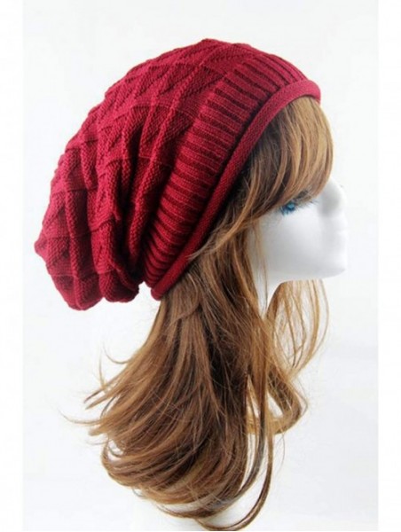 Skullies & Beanies Women Knit Beanie Baggy Oversize Winter Warm Hat Soft Slouchy Beanie Skully Cap - Red - C918KZMEL34 $13.91