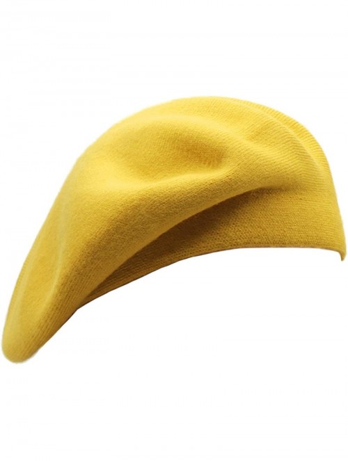 Berets French Beret Hat-Reversible Solid Color Cashmere Beret Cap for Womens Girls Lady Adults - Yellow - CZ193OY7GY2 $19.87