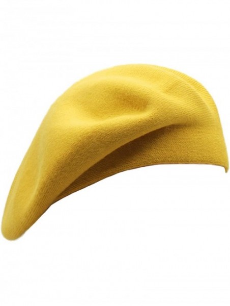 Berets French Beret Hat-Reversible Solid Color Cashmere Beret Cap for Womens Girls Lady Adults - Yellow - CZ193OY7GY2 $19.87