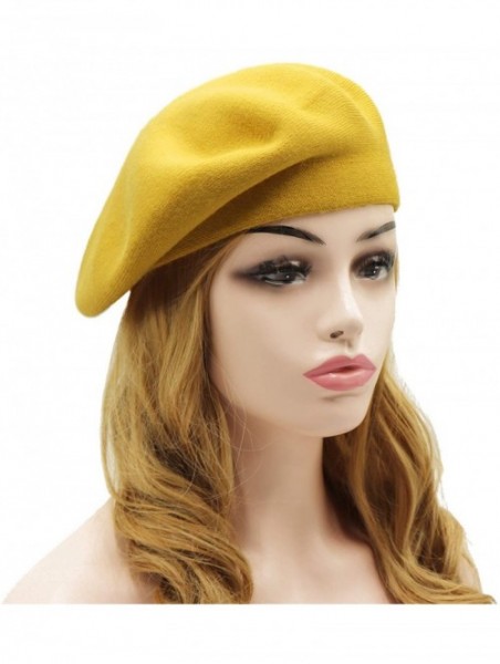 Berets French Beret Hat-Reversible Solid Color Cashmere Beret Cap for Womens Girls Lady Adults - Yellow - CZ193OY7GY2 $19.87