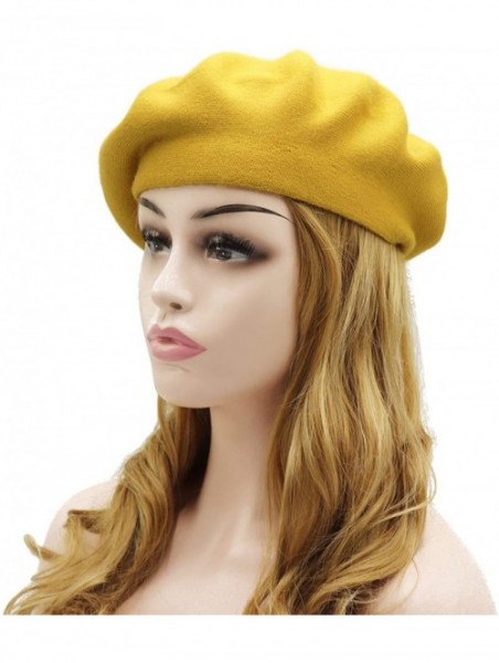 Berets French Beret Hat-Reversible Solid Color Cashmere Beret Cap for Womens Girls Lady Adults - Yellow - CZ193OY7GY2 $19.87