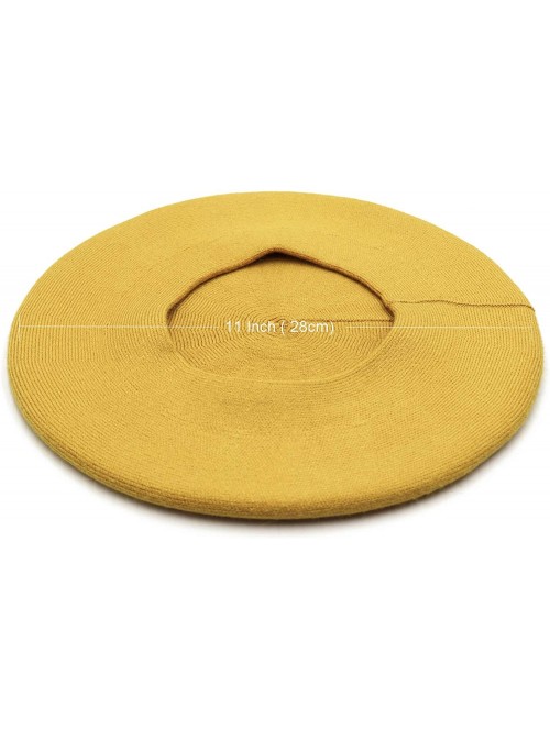 Berets French Beret Hat-Reversible Solid Color Cashmere Beret Cap for Womens Girls Lady Adults - Yellow - CZ193OY7GY2 $19.87