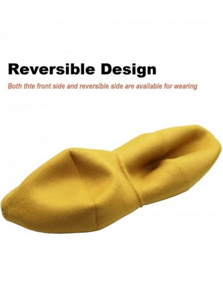 Berets French Beret Hat-Reversible Solid Color Cashmere Beret Cap for Womens Girls Lady Adults - Yellow - CZ193OY7GY2 $19.87