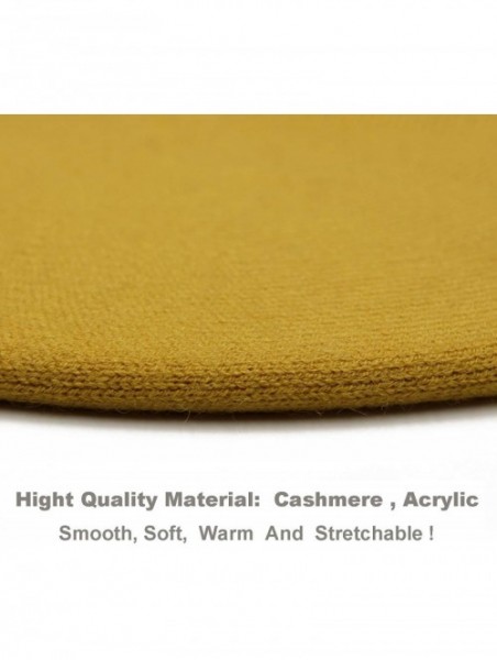 Berets French Beret Hat-Reversible Solid Color Cashmere Beret Cap for Womens Girls Lady Adults - Yellow - CZ193OY7GY2 $19.87