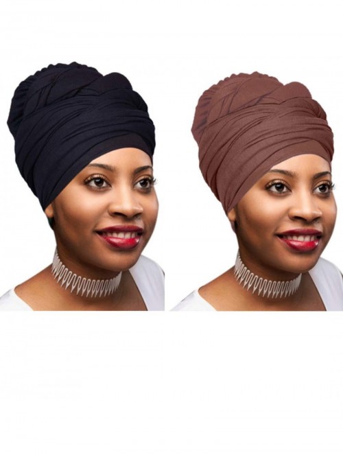 Headbands Colors Stretch African Headwrap - 2 Pcs Black and Chocolate Brown - CN18U3U98MH $32.14