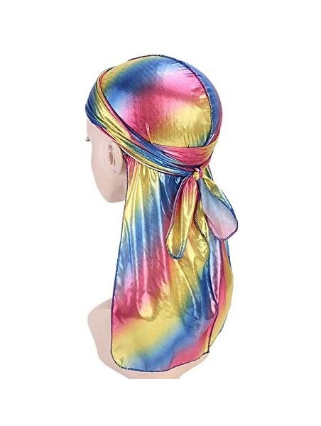 Skullies & Beanies Unisex Long Silk Bandana Turban Hat Wigs Doo Durag Biker Hair Headwrap Cap Pirate Cap 360 Waves - Royal Bl...