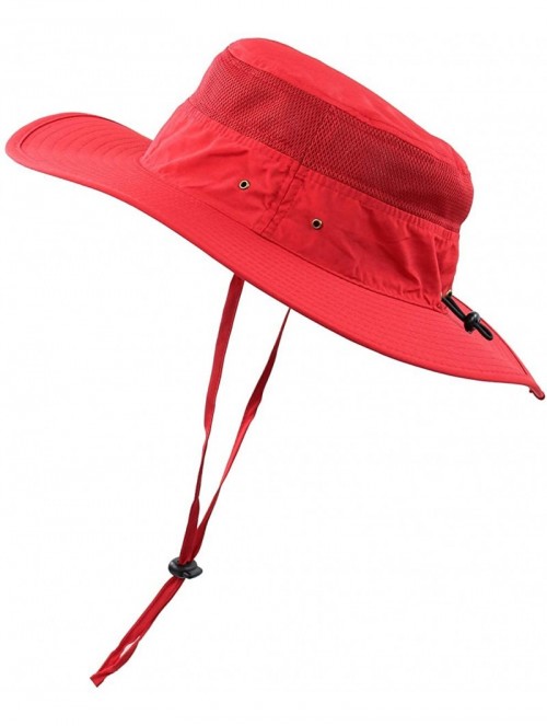 Sun Hats Men Summer Sun Hat UV Protection Wide Brim Mesh Bucket Hats for Outdoor Fishing Beach - Red - CV18QQX92MO $21.20