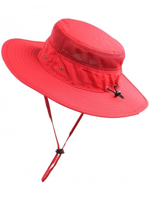 Sun Hats Men Summer Sun Hat UV Protection Wide Brim Mesh Bucket Hats for Outdoor Fishing Beach - Red - CV18QQX92MO $21.20