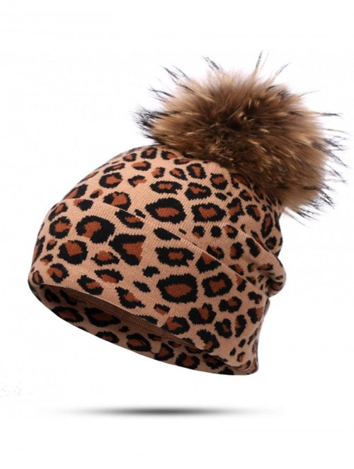 Skullies & Beanies Leopard Print Beanie Hat Scarf Set Winter Double Beanies Hats for Women Elasticity Warm Scarves Pompom Hat...