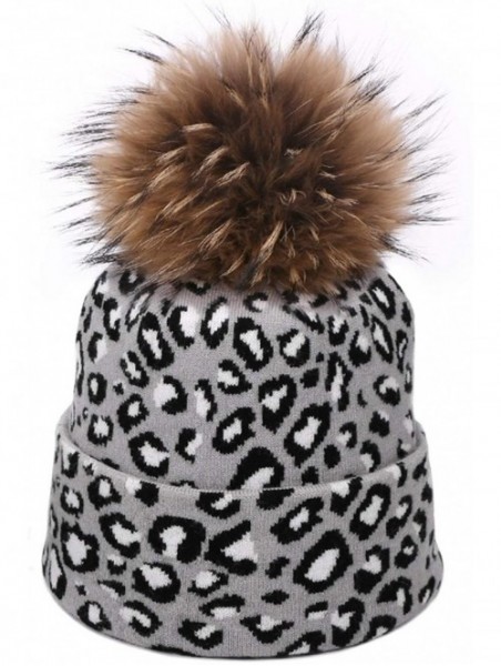 Skullies & Beanies Leopard Print Beanie Hat Scarf Set Winter Double Beanies Hats for Women Elasticity Warm Scarves Pompom Hat...