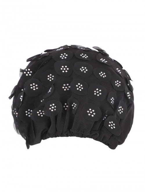 Skullies & Beanies Elastic Slouchy Rhinestone Headwear Headbands - Black- Flower & Rhinestone - CC18SRRR8I2 $13.97