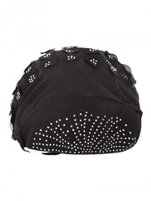 Skullies & Beanies Elastic Slouchy Rhinestone Headwear Headbands - Black- Flower & Rhinestone - CC18SRRR8I2 $13.97