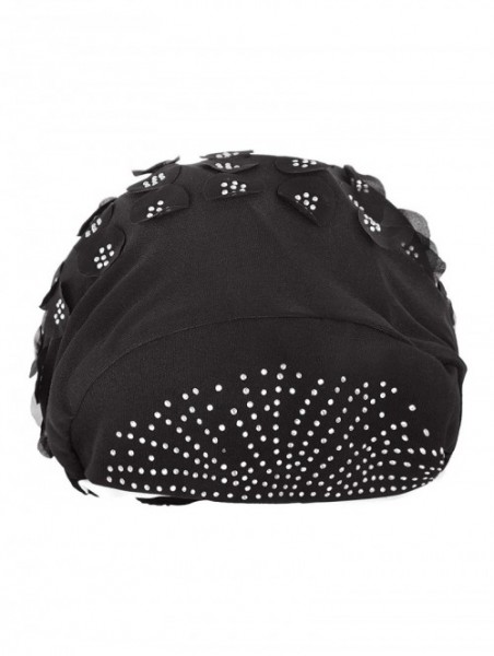 Skullies & Beanies Elastic Slouchy Rhinestone Headwear Headbands - Black- Flower & Rhinestone - CC18SRRR8I2 $13.97