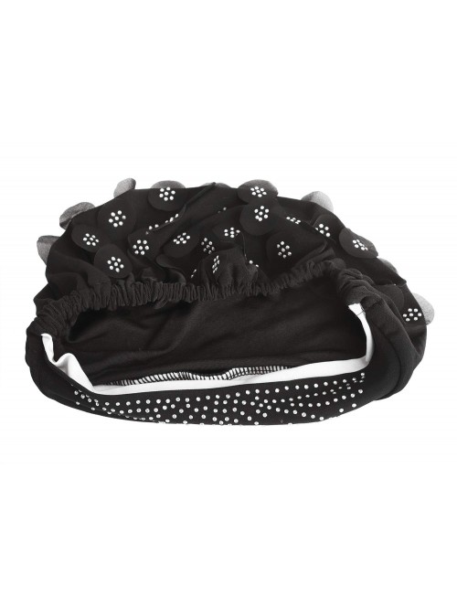 Skullies & Beanies Elastic Slouchy Rhinestone Headwear Headbands - Black- Flower & Rhinestone - CC18SRRR8I2 $13.97