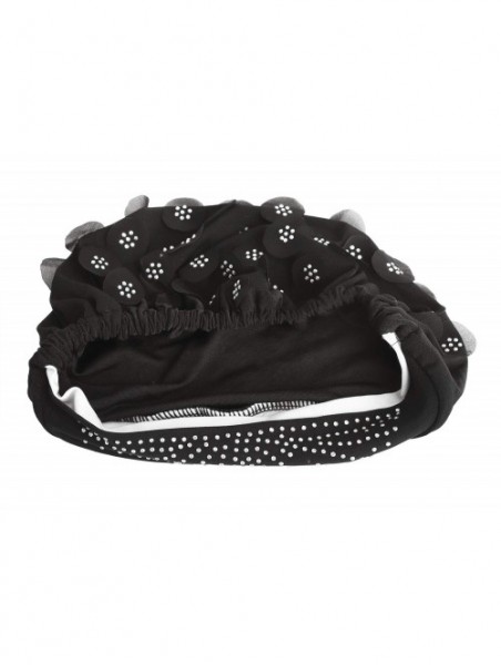 Skullies & Beanies Elastic Slouchy Rhinestone Headwear Headbands - Black- Flower & Rhinestone - CC18SRRR8I2 $13.97