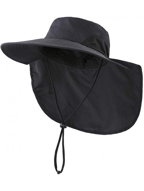 Sun Hats Outdoor UPF50+ Sun Hat Wide Brim Mesh Fishing Hat with Neck Flap - Black - CZ18OT3RIAH $15.49