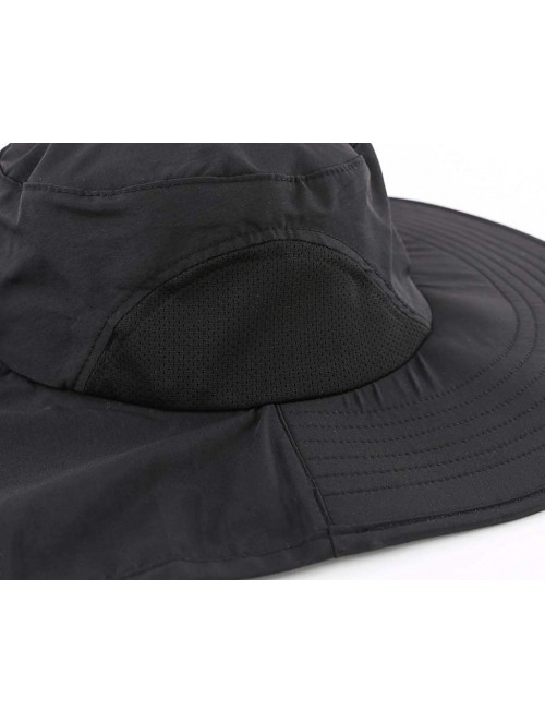 Sun Hats Outdoor UPF50+ Sun Hat Wide Brim Mesh Fishing Hat with Neck Flap - Black - CZ18OT3RIAH $15.49