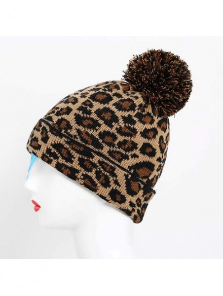 Skullies & Beanies Women Earmuffs Knit Beanie Hat with Pom Pom Ball Leopard Pattern - Yellow - CX18M4WEWY4 $11.76