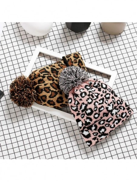 Skullies & Beanies Women Earmuffs Knit Beanie Hat with Pom Pom Ball Leopard Pattern - Yellow - CX18M4WEWY4 $11.76