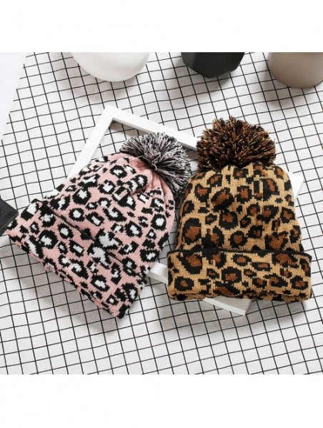 Skullies & Beanies Women Earmuffs Knit Beanie Hat with Pom Pom Ball Leopard Pattern - Yellow - CX18M4WEWY4 $11.76