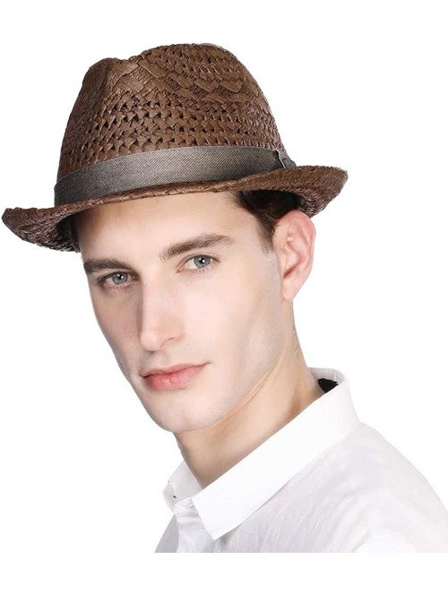 Fedoras Fedora Straw Fashion Sun Hat Packable Summer Panama Beach Hat Men Women 56-62CM - 00723_brown - CD18TO5COQH $30.44