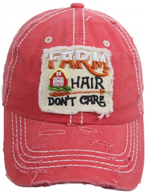 Baseball Caps Distressed Baseball Cap Farm Hair Don't Care Vintage Sun Dad Hat Cotton Visor - Red - CR18YTKDQXX $20.87