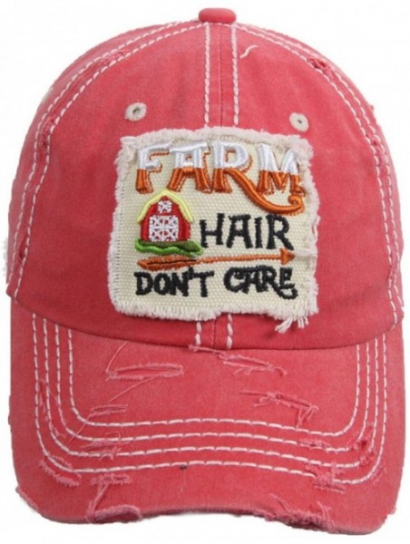 Baseball Caps Distressed Baseball Cap Farm Hair Don't Care Vintage Sun Dad Hat Cotton Visor - Red - CR18YTKDQXX $20.87