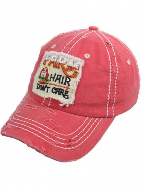 Baseball Caps Distressed Baseball Cap Farm Hair Don't Care Vintage Sun Dad Hat Cotton Visor - Red - CR18YTKDQXX $20.87