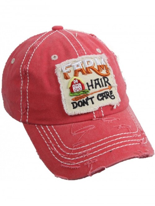 Baseball Caps Distressed Baseball Cap Farm Hair Don't Care Vintage Sun Dad Hat Cotton Visor - Red - CR18YTKDQXX $20.87