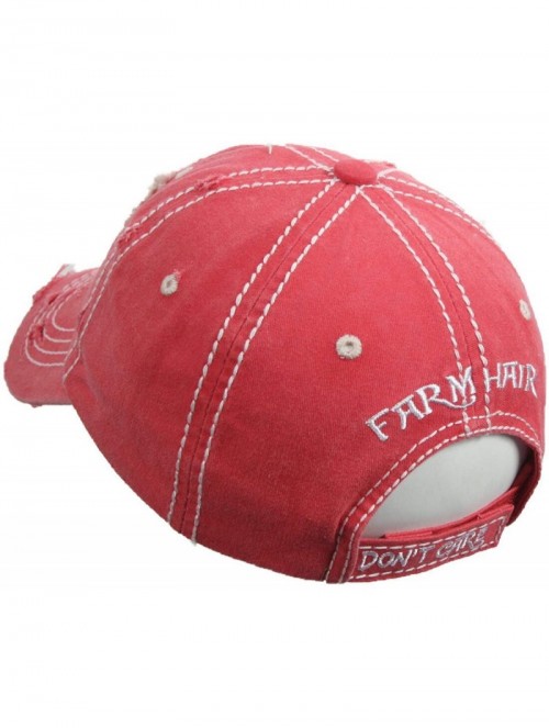 Baseball Caps Distressed Baseball Cap Farm Hair Don't Care Vintage Sun Dad Hat Cotton Visor - Red - CR18YTKDQXX $20.87