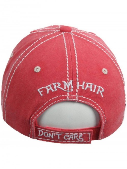 Baseball Caps Distressed Baseball Cap Farm Hair Don't Care Vintage Sun Dad Hat Cotton Visor - Red - CR18YTKDQXX $20.87